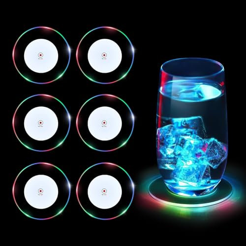 LED Untersetzer,6er Leuchtende untersetzer,Bunt LED Untersetzer,Leuchtende Acryl Untersetzer, für Gläser Flaschen Partys Hochzeiten Bar Weihnachten Pub Geburtstag