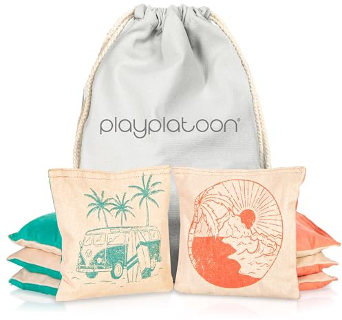 Play Platoon Professionelle Cornhole Bags – Set mit 8 Stück, wetterfest, doppelseitig – klebrige/leckende Seite Sitzsäcke für Pro Corn Hole Game, Slick Duck Canvas & Sticky Suede