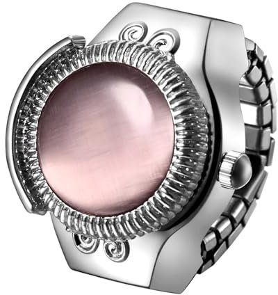 JewelryWe Ringuhr Fingeruhr Damen Elastisch: Pink Katzenauge Analog Quarz Fingerringuhr Ring Uhr Uhrenring mit Edelstahl Elastisch Band