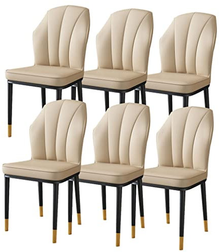 Küchen-Esszimmerstühle aus Leder, 6er-Set, Küche, Schlafzimmer, Ehezimmer, Balkon, Sofa, Stuhl, schmiedeeiserne Beine, Schminktisch, Make-up-Stuhl (Farbe: Beige, Größe: Schwarz, go