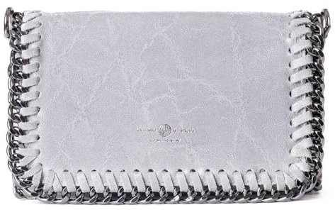 Hochwertiges italienisches Leder, handgefertigt in Florenz, Italien. Kleine Umhängetasche für Damen mit abnehmbarem Riemen, hergestellt in Italien., Blanced Light Grey, Small