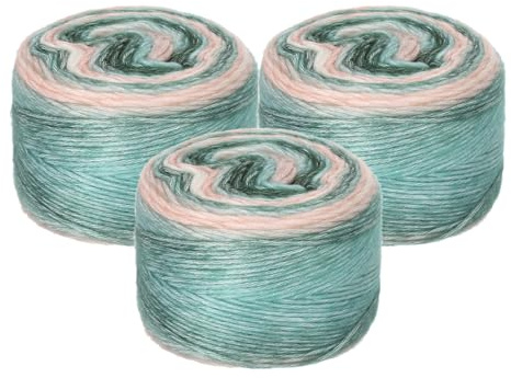 uxcell Baumwollgarne mit Farbverlauf, 100 g, weicher Regenbogen-Garnknäuel zum Stricken und Häkeln, Bastelprojekte, gemischt, Weiß / Grün (300 g x 3, je 245 m) 3 Stück
