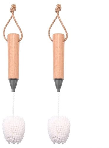 KJKVIVH Wine Glass Cleaning Brush Flute and Stemware Brush Non Scratch Foam Bristle Brush with Wooden Handles 2Pcs