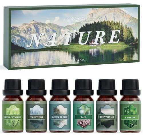 SALUBRITO Nature Essential Oils Set, Premium Fragrance Oils for Diffuser, Scented Oils for Soap & Candle Making - Forest Pine, Ocean Breeze, Rain, Fresh Cut Grass, Mountain Air, Bamboo