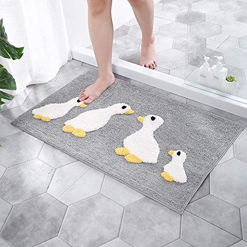 Badezimmerteppich Graue Weiße Ente Teppich Schmutzfangmatte Weich Flauschig Badematte Waschbar Badteppich Badvorleger Saugfähige Badematte rutschfest Badezimmermatte 50x80cm