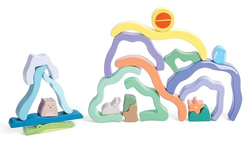 Hape Landschaftsbausteine, Stapelblöcke mit Naturszene, Bunte Holzlandschafts-Bausteine Set, Stapeln & Balancieren, Kreatives Lernspielzeug, ab 24 Monaten