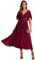 Ever-Pretty Women's V-Neck Short Sleeves Pleated A-Line Midi Length Chiffon Dresses for Plus Size Wedding Guest Dresses Burgundy 24UK