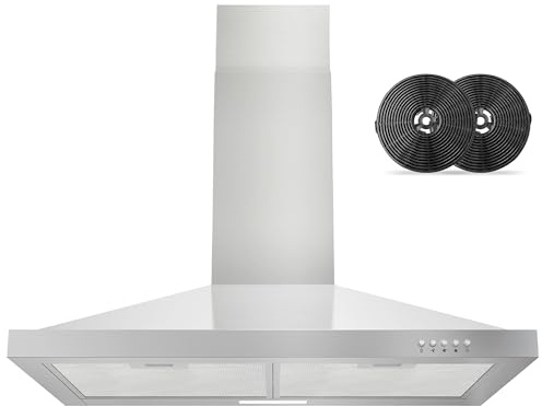 FIREGAS Range Hood 30 inch Wall Mount Type with Ducted/Ductless Convertible, 450 CFM Stainless Steel Chimney-Style Kitchen Hood, Over Stove Vent Hood with 3 Speed Fan, LED Light, Charcoal Filters