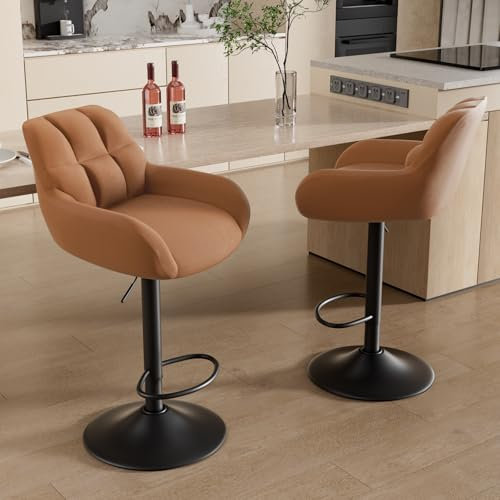 Hawthyhome Barhocker 2er Set Barstühle Höhenverstellbar mit Armlehne&Rückenlehne 360° Drehstuhl PU-Leder Küchenstühle mit Fußstütze für die Küche/Wohnzimmer/Bar/Esszimmer Braun