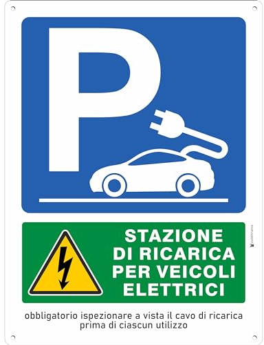 Pubblimania Parcheggio Ricarica Auto Elettriche Ispezionare Cavo | Cartello in Alluminio spessore 3 mm, per esterno/interno (Ispezionare Cavo, 30x40)