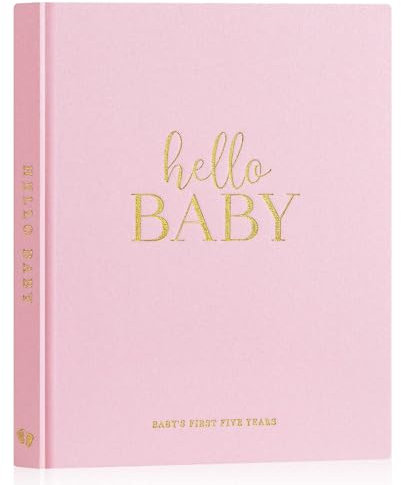 Lanpn Livre de Naissance Bébé Fille Garçon - Livre de Naissance Bebe 154 Pages Première Année à 5 Ans - Album Photo Journal Naissance Bébé pour Coller Photos Écrire Cadeau Naissance, Anglais, Rose