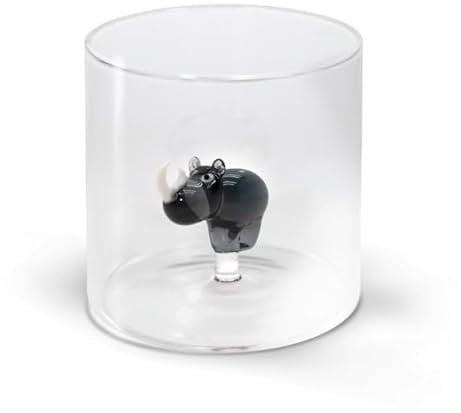 WD Lifestyle - Bicchiere in Vetro Borosilicato 250ml con Soggetto in Vetro Colorato Interno (Rinoceronte)