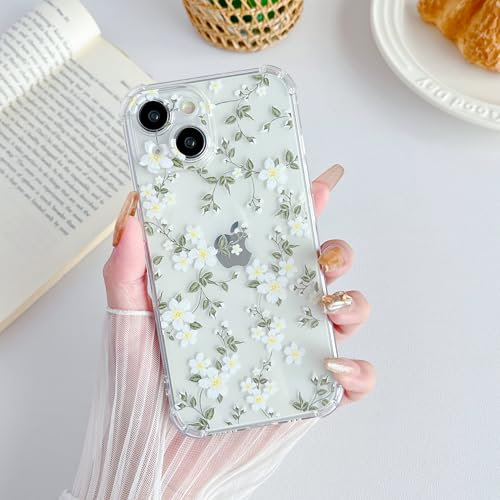 ZTOFERA Hülle für iPhone 14, Transparentes Klares Weiches TPU Hülle mit Blume Muster, Ultra Dünne Kratzfeste Silikon Gel Schutzhülle für iPhone 14 (6,1) - Große Weiße Blume