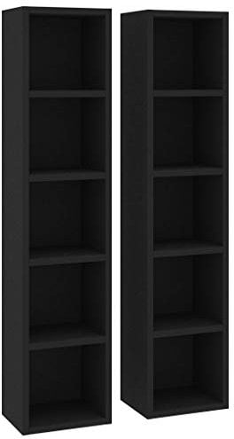 2X CD DVD Standregal Bücherregal, Medienregal mit 10 Fächern für 160 CDs Raumteiler Deko Regal, Aufbewahrung Büroregal Schwarz 21x16x93,5 cm Holzwerkstoff