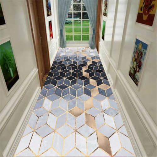 ROSURUG Ankleidezimmer Deko Kleine Decke Cooling Blanket Eingangskorridor Teppich geometrische Würfel Muster Größe kann angepasst Werden Vorzimmer Möbel(blau 80X120cm)