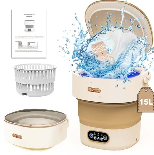 Mini Waschmaschine, 16L 2.2kg Camping Waschmaschine with 3 Modes, Tiefenreinigung von Unterwäsche, Babykleidung, Kleiner Kleidung, Waschmaschine Klein für Wohnungen, Schlafsäle, Khaki