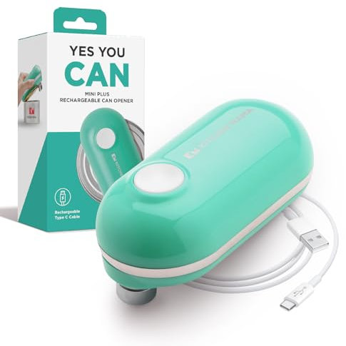 Kitchen Mama Mini Plus Wiederaufladbarer elektrischer Dosenöffner: Kompakt, Aufladen über Typ-C Ladekabel, freihändig, automatische Abschaltung, glatte Ränder, lebensmittelecht (Türkis)