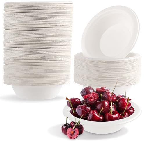 CYEER 100 Stück Einweg Suppenschalen 400ml, Biologisch Abbaubar, Pappschalen für Party Hochzeit Picknick