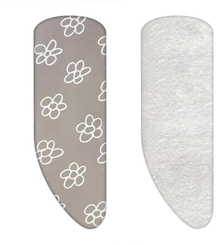 Set | Housse de table à repasser asymétrique avec support (Couleur : fleurs grises) (A-XXL, molleton)