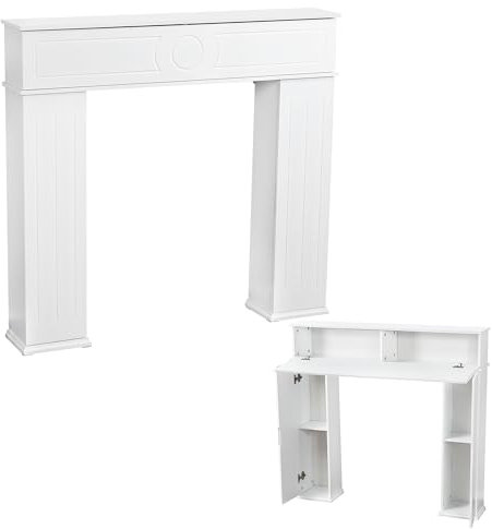 Tanant Kaminkonsole mit Stauraum Dekorative Konsole Kaminumrandung mit Ablagen Kaminumrandung Holz Deko Kaminrahmen mit Regal Umrandungen Konsole Wohndekoration Wohnzimmer