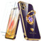Nonional Compatible for iPhone 11 Case with 2 Pack Screen Protector, 360° Rotatable Ring Holder [Luxury Hearts Pattern] Plating Gold Edge Slim Soft Phone Cover Case for iPhone 11 - Purple