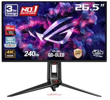 ASUS ROG Swift 27” 4K QD-OLED Gaming Monitor (PG27UCDM) - 240Hz, 0.03ms, Custom Heatsink, Neo Proximity Sensor, G-SYNC Compatible, 99% DCI-P3, True 10-bit color, DisplayPort 2.1a UHBR20, 3 yr warranty