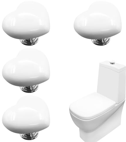 4PCS Toilet Flush Button White Heart Shaped | Creative Press Design, Water Tank Push Press, Replacement for Home Bathroom Decor