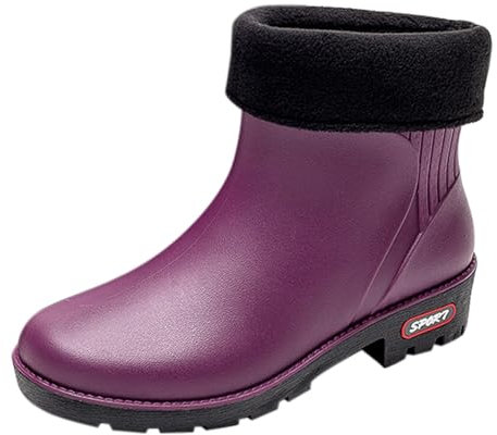 SAUTRV Donna Primavera Estate Autunno e Inverno a Maniche Corte Cotone Rimovibile e Lavabile Outdoor Moda Lavoro Pesca Lavaggio Auto Cucina Antiscivolo Caldo Pioggia Stivali Scarpe da Donna, Viola,