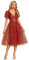 Ever-Pretty Prom Dress Leaf Sequin Short Sleeve Tulle Midi Wedding Guest Dress Burnt Orange 18UK