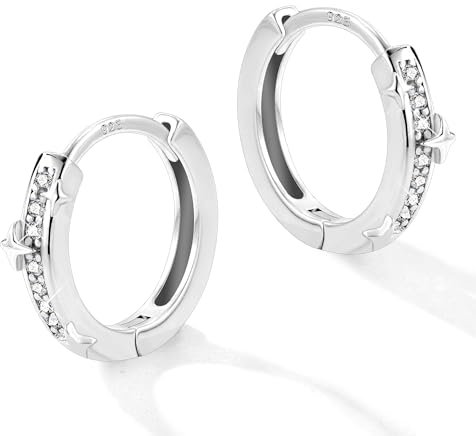 ALEXCRAFT Silber 925 Ohrringe Kleine Silber 925 Creolen, Sterling Silber Ohrringe mit Stein Zirkonia Creolen Kleine Knorpel Huggie Kreolen Glitzer Creolen mit Stern Ohrringe Creolen Damen Mädchen
