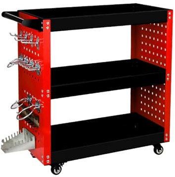 MBBTAG Carrello portautensili da officina, Carrello per Attrezzi Resistente, Con ruote piroettanti bloccabili, cassettiera porta attrezzi, Forte capacità portante, Carrello portautensili a 3 piani(Bla