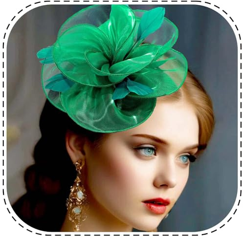 Flayem Fascinator Hüte Grün Pillbox Hut Stirnband Mit Schleier Teeparty Clip für Damen