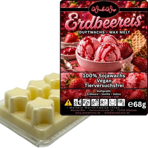 WonderWax® Duftriegel 6 x Duftwachs Sterne Weiß Erdbeereis | Farbe: Weiß | Raumduft für Duftlampen, Wax Melt, Sojawachs, Indoor Duftöl Wachs schmelzen für Aromalampe