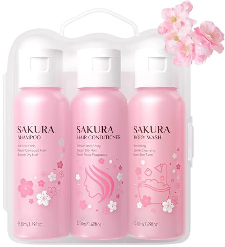 Sakura Coffret cadeau de douche pour femme – Kit de soins 3 en 1 pour le bain et les cheveux – Shampoing, après-shampooing, gel douche