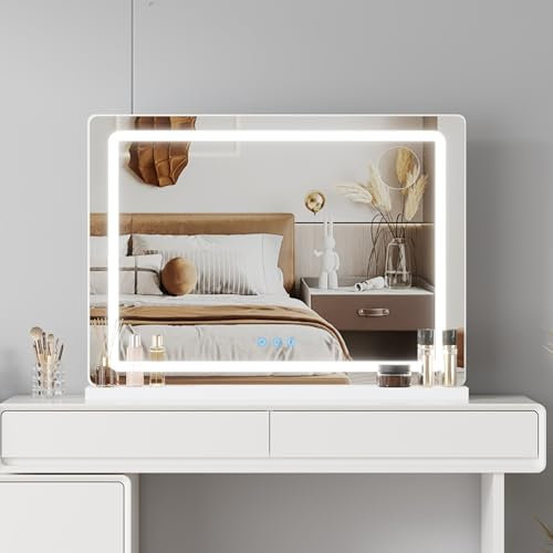 AVC Designs Hollywood Vanity Cosmetic Mirror with LED Lights, 58 x 45cm Large Makeup Mirror with Dimmable 3 Lighting Modes