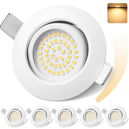 GeyouLux LED Einbaustrahler 230V Dimmbar 68mm 6W IP44 LED Spots 45° Schwenkbar 3000K Warmweiß Deckenspots für Badezimmer Küche Wohnzimmer Einbauspots Flach Einbauleuchten Weiss 6er set