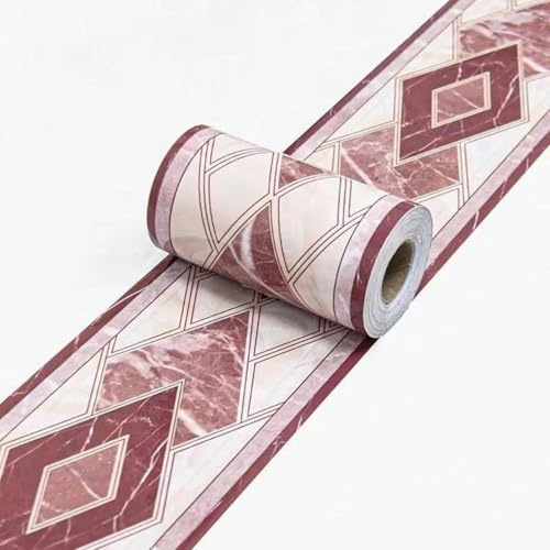VisitRyl red Wallpaper Border Self Adhesive Wall Tiles Decorative, Peel and Stick Wall Border Bathroom Stickers Red Modern Marble 10cm X 1000cm