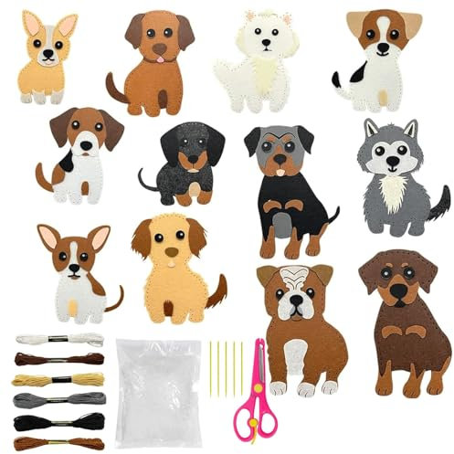 Canollo Nähset Kinder, Filztiere Nähen Set, DIY Tierformen Filz Sticken Kinder, Hund Sewing Kit, Pädagogisches Nähset für Anfänger, Tierformen Filz Nähen, DIY Art Craft für kuscheltiere