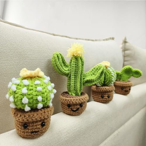 4-teiliges Kaktus-Häkelset für Anfänger, Schritt-für-Schritt-Häkelanleitung für einfachen Einstieg, DIY-Häkel-Strickmaterial-Set enthält alle benötigten Werkzeuge, bestes Geschenk für Freunde und