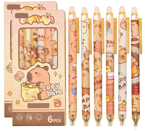 Pluvyze 12 Stück Capybara Stifte, 0.5mm Capybara Radierbarer Tintenroller, Blau Radierbare Stifte Tiere, Seitliches Tastendesign, für Schul Bürobedarf,Geschenk zur Einschulung