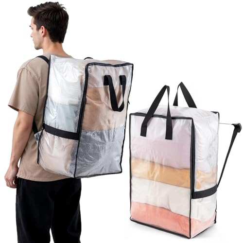 TAILI Borsa da Trasloco Tipo Zaino, Confezione da 2, Trasparente | Manici e cerniere resistenti, per vestiti, biancheria, imballaggio e viaggi, indispensabile per traslochi