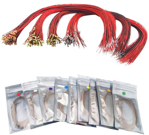 Vrabocry 90 Stück 0402 9 Farben blau gelb rot weiß warm weiß grün Orange uv pink SMD Mikro 20mA LED Dioden gelötete Mini LED Leuchtdiode mit 30CM länge Mikrolitzenleitungen für DIY Dekor