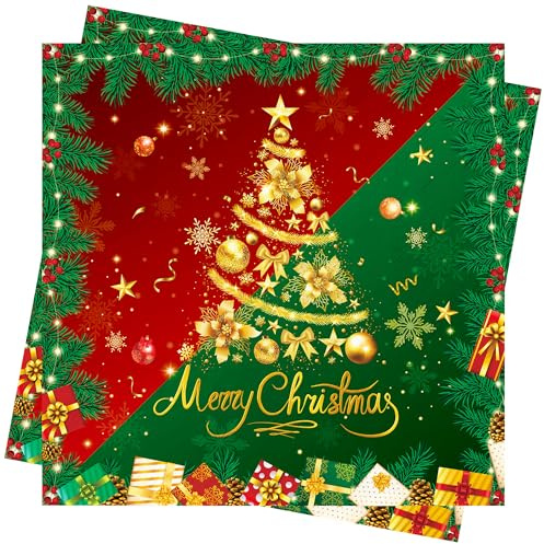 Tovaglioli di carta usa e getta con albero di Natale, tovaglioli di carta usa e getta, tovaglioli di buon Natale, accessori per la tavola (40 pezzi)