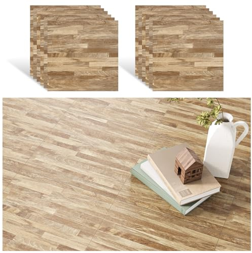 VEELIKE Dalle PVC Adhesive Sol Panneau Bois Marron Clair 12 Pièces Carrelage Adhesif Sol Imitation Bois Dalle PVC Garage Chambre Carreaux Adhesif Cuisine Salle de Bain Imperméable 30 cm x 30 cm