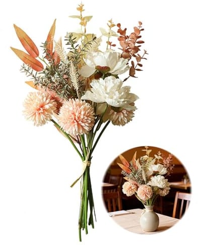 DOMIJOY Kunstblumen wie echt,Hortensien Pfingstrosen Blumenstrauß Künstlich zum Muttertag, Frühling Dekoration Champagner Farbe für Zuhause Hochzeit Tischdekoration Gemütlichkeit