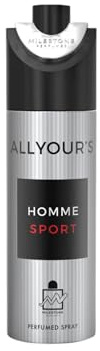 MILESTONE All Yours Homme Sport 200ML Deodorant – Fresh & Energetic Woody Scent for Men | Long-Lasting Deodorant Spray with Mandarin, Mint & Sandalwood | Premium Sport-Inspired Body Spray for Men