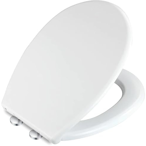 Mass Dynamic Soft Close Toilet Seat – White Plastic Loo Seat with Quick Release, Top Fix Adjustable Hinges, Standard Oval Toilet Seat (450mm x 370mm) Pack of 2