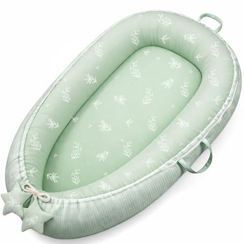 Susurration Babynestchen Kuschelnest Neugeborene Multifunktionale für Kinderbett Vielseitiges Tragbar Zweiseitig Babynestchen Bett 90x55cm(Bambusblatt) (Bambusblätter)