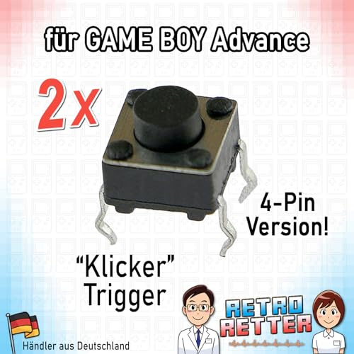 RetroRetter 2x Klicker Tasten Trigger für GameBoy Advance/GBA Schultertasten - Button 4-Pin
