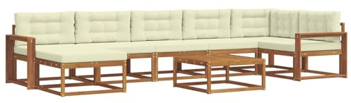 Ensemble de canapés d'extérieur 8 pcs en Bois d'acacia Naturel et crème avec Coussins Confortables, idéal pour Jardin, terrasse, Piscine, mobilier Patio et Salon extérieur Moderne